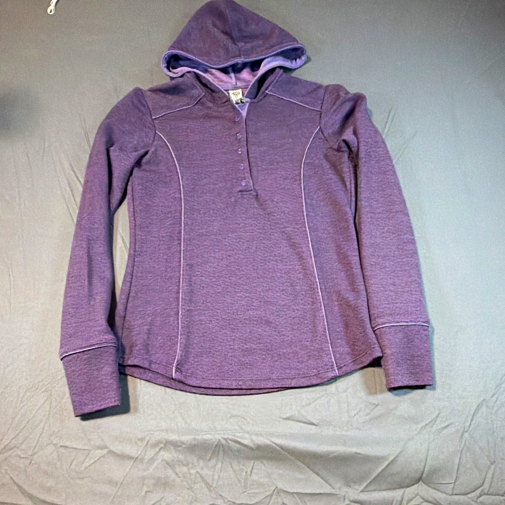prAna Purple Pullover Hoodie Woman's S Thumb Hole Hiking Outdoor Granola Winter